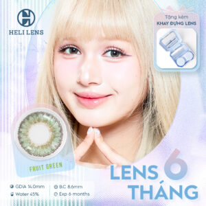 Kính Áp Tròng Heli 6 Tháng Màu Fruit Green 0-8 Độ Cận BST 12 Màu Trendy