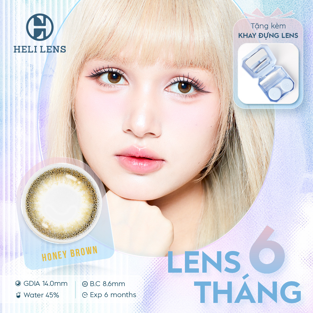 Kính Áp Tròng Heli 6 Tháng Màu Honey Brown 0-8 Độ Cận BST 12 Màu Trendy