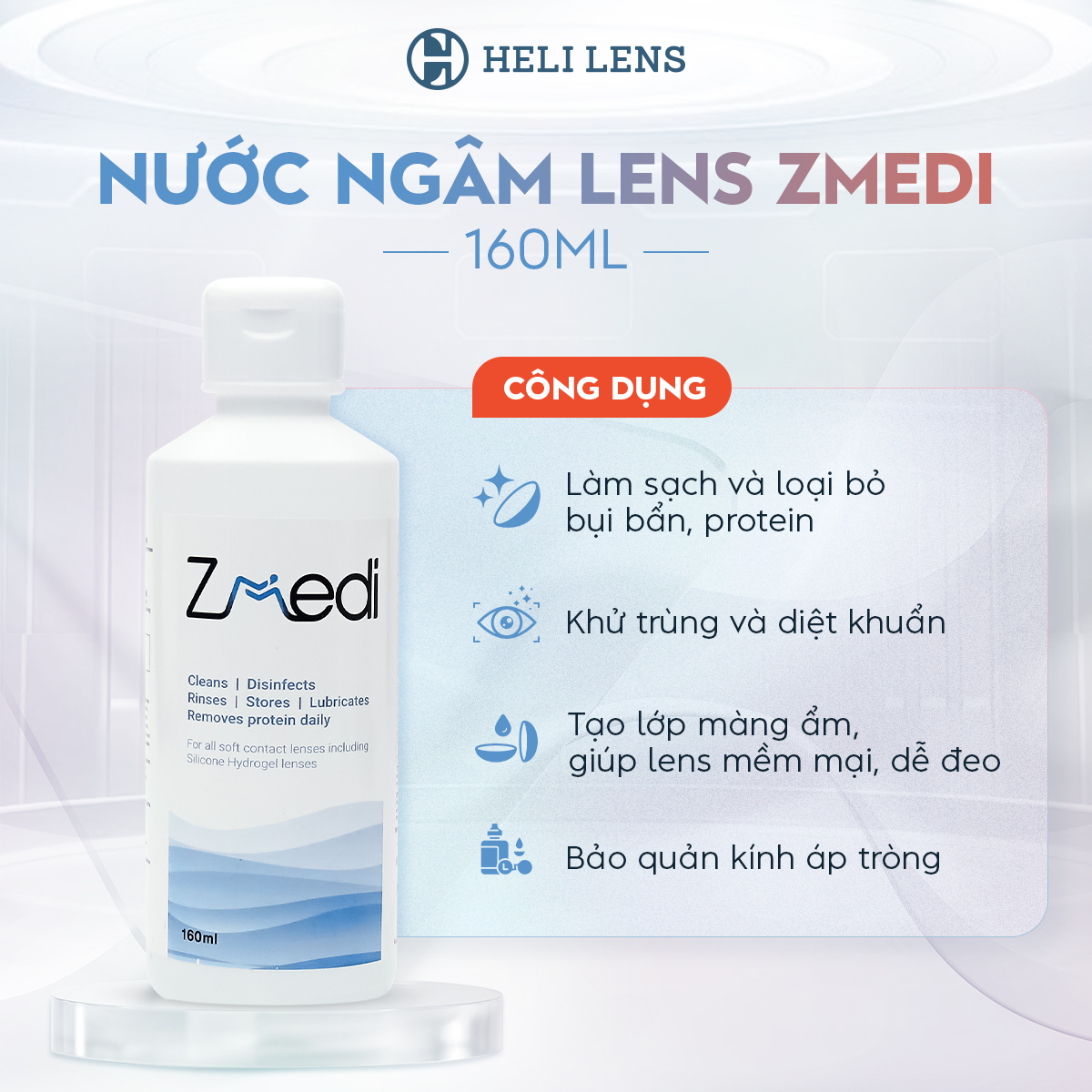 COMBO Nước Ngân Lens Zmedi 160ml + Nước Nhỏ Mắt Giữ Ẩm Lens Zmedi 15ml Chính Hãng