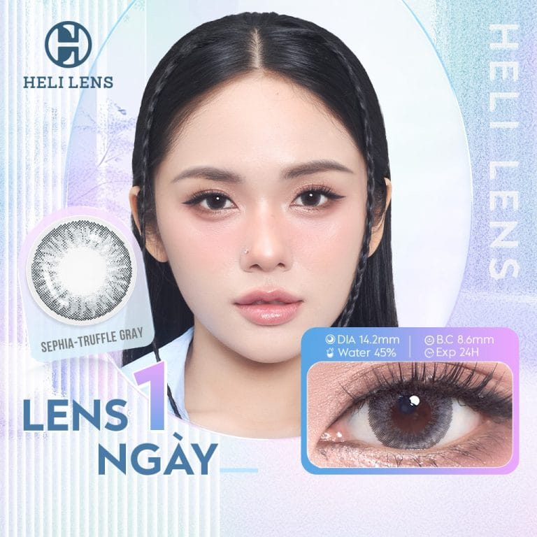 [1 CHIẾC] Kính Áp Tròng Heli Lens 1 Ngày Màu Sephia-Truffle Gray 0 - 8 Độ Cận 12 Màu Trendy Hạn Chế UV