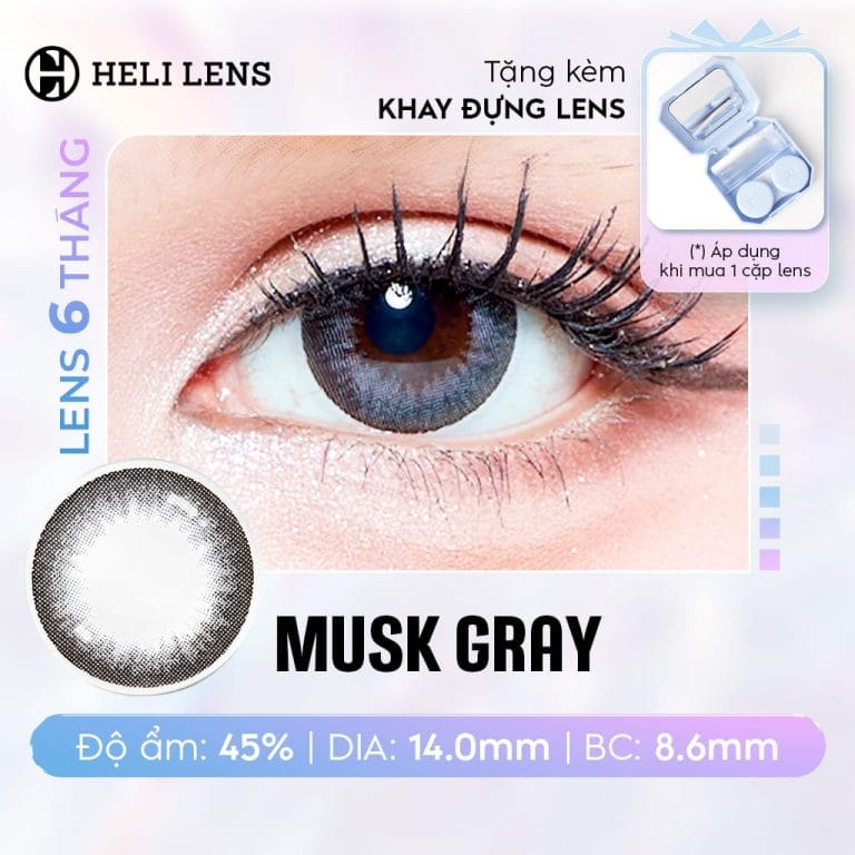 [1 CHIẾC] Kính Áp Tròng Heli 6 Tháng Màu Musk Gray 0 - 8 Độ Cận BST 12 Màu Trendy Hạn Chế UV
