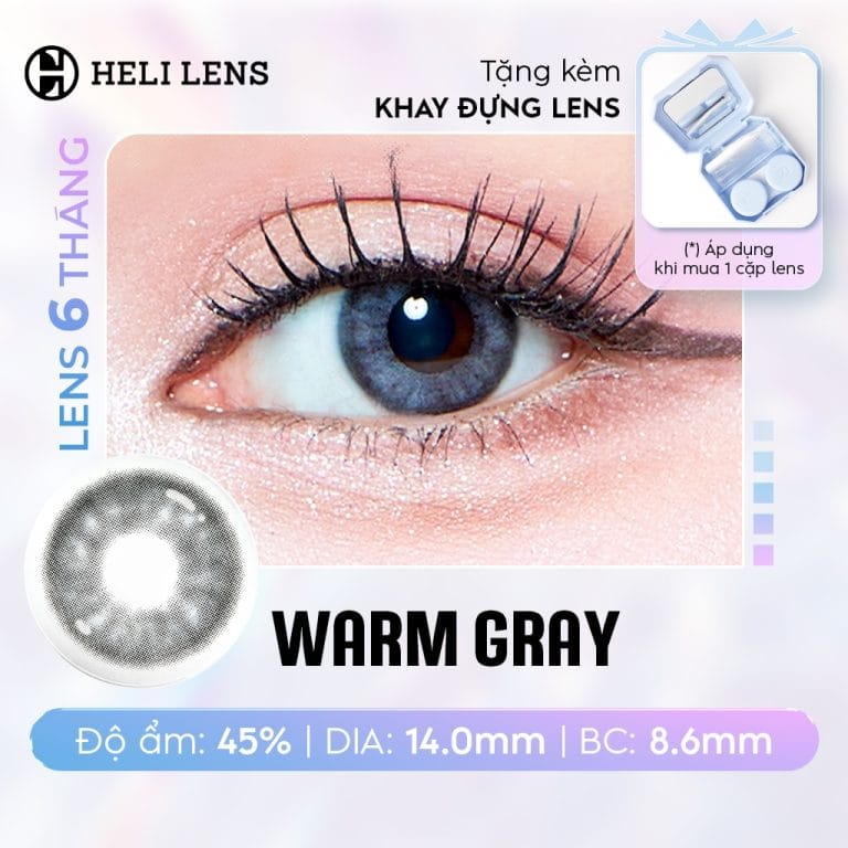 [1 CHIẾC] Kính Áp Tròng Heli 6 Tháng Màu Warm Gray 0 - 8 Độ Cận BST 12 Màu Trendy Hạn Chế UV