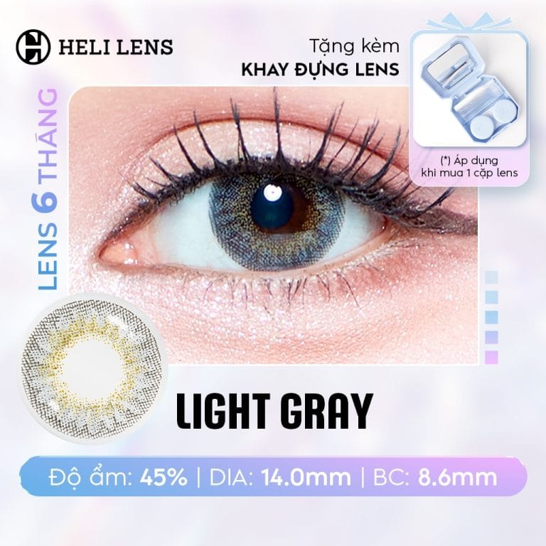 [1 CHIẾC] Kính Áp Tròng Heli 6 Tháng Màu Light Gray 0 - 8 Độ Cận BST 12 Màu Trendy Hạn Chế UV